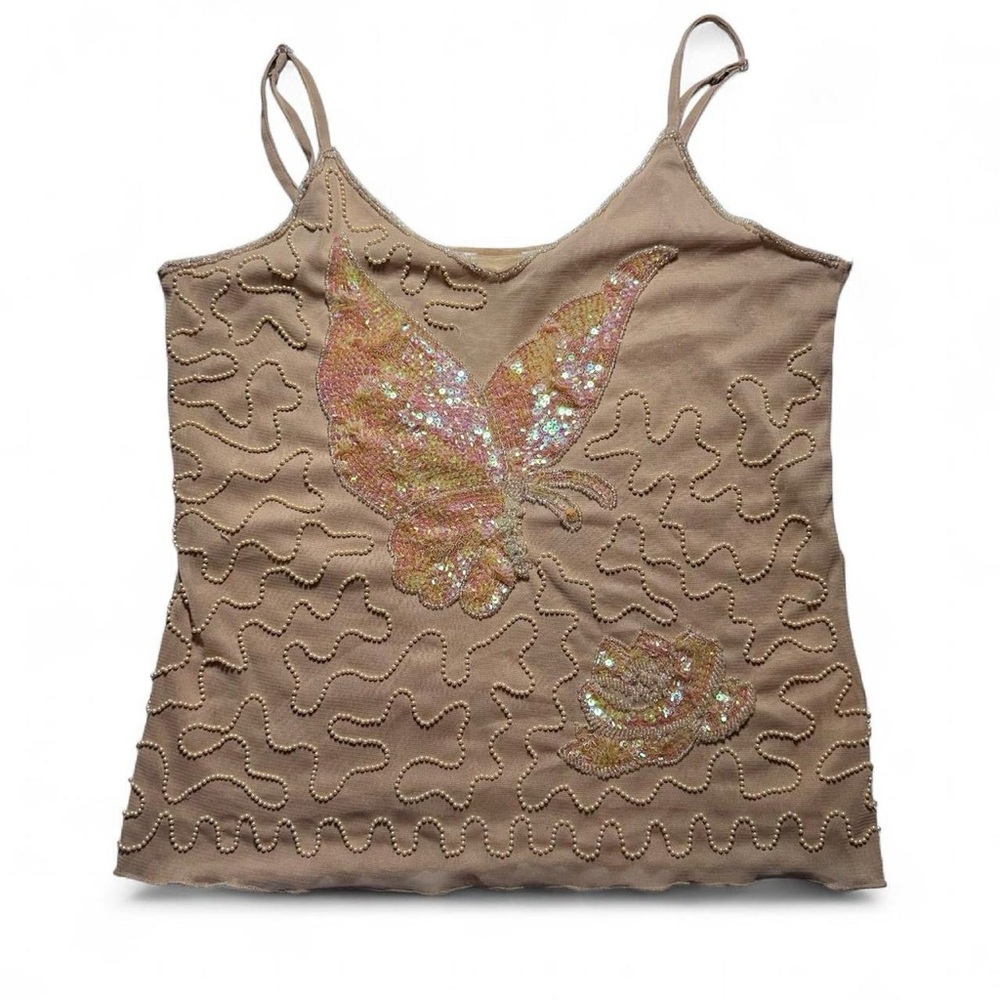 Vintage Y2K Beige Tan Butter Sequin Tank Top size Medium - Picture 3 of 7